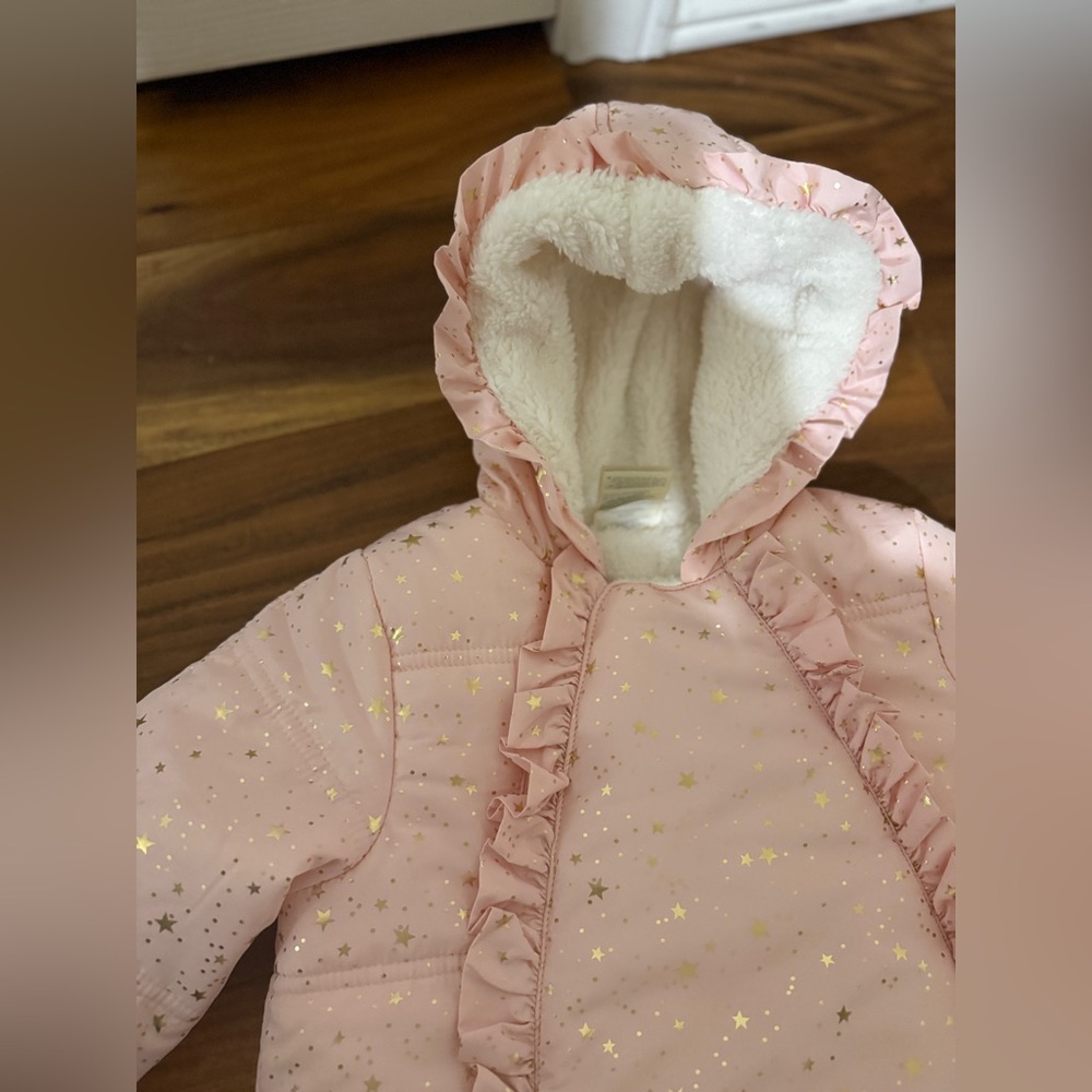 First Impressions Baby Girl Pink Star Snowsuit Hooded Sherpa Lined 24 Months - Picture 6 of 9